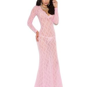 Long sleeve lace gown with deep V front and back